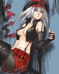  alisa_ilinichina_amiella blue_eyes boots breasts cleavage elbow_gloves fingerless_gloves gloves god_eater god_eater_burst good_end hat medium_breasts midriff navel open_clothes pantyhose plaid skirt solo suspender_skirt suspenders tetsu_(kimuchi) thigh_boots thighhighs white_hair 