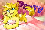  animal_ears bed fang furry lying panty_&amp;_stocking_with_garterbelt panty_(character) panty_(psg) smile tail 