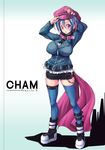  bad_id bad_pixiv_id belt blue_hair breasts character_name fukai_ryousuke gen_4_pokemon hat highres large_breasts personification pokemon red_eyes short_hair solo thighhighs venus_symbol weavile 