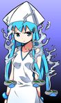  &gt;:( artist_request blue_hair frown ikamusume shinryaku!_ikamusume skirt solo tentacle_hair v-shaped_eyebrows white_skirt 