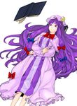  book crescent expressionless floating hat long_hair lying on_back patchouli_knowledge purple_eyes purple_hair reading solo tetsu_(kimuchi) touhou very_long_hair 