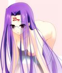  all_fours blush facial_mark fate/stay_night fate_(series) forehead_mark glasses long_hair nude purple_eyes purple_hair rider stgs very_long_hair 