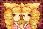  animal_ears asa_no_ha_(pattern) bad_id bad_pixiv_id beads blonde_hair bonbori drill_hair fox_ears hair_ornament highres holding_hands hoozuki_(otome_youkai_zakuro) interlocked_fingers japanese_clothes kimono multiple_girls open_mouth otome_youkai_zakuro siblings sisters smile symmetrical_hand_pose twins yellow_eyes you_gonna_get_raped yugake_(mrnmrm) 