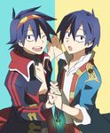  bad_id bad_pixiv_id blue_hair coat core_drill drill dual_persona glowing goggles goggles_on_head holding_hands lowres male_focus multiple_boys one_eye_closed parody pieces_of_sweet_stars simon tengen_toppa_gurren_lagann torimochi_(tori5ya) 