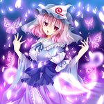 bug butterfly hat highres insect pink_eyes pink_hair rokutelie saigyouji_yuyuko short_hair solo touhou 