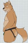 2024 anthro barely_visible_bulge big_butt black_nose bulge butt canid canine checkered checkered_background claws clothed clothing digital_drawing_(artwork) digital_media_(artwork) echo_(game) echo_(series) echo_project fangs finger_claws fingers fox fur hi_res humanoid_hands jeremy_begay jockstrap jockstrap_only kit_fox looking_at_viewer male mammal moobs nipples pattern_background portrait side_view simple_background slightly_chubby slightly_chubby_anthro slightly_chubby_male smile solo tail tan_body tan_fur teeth three-quarter_portrait tongue topless topless_anthro topless_male true_fox underwear underwear_only unsafescapewolf whiskers