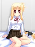  atsushima_you blonde_hair fate_testarossa long_hair low-tied_long_hair lyrical_nanoha mahou_shoujo_lyrical_nanoha mahou_shoujo_lyrical_nanoha_a's red_eyes school_uniform seishou_middle_school_uniform solo very_long_hair 