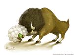  battle bouffalant buffalo fluffy gen_5_pokemon horns no_humans pokemon pokemon_(creature) shibuya_nozomi sweat whimsicott 