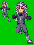  black_gloves clenched_hand dorohedoro gloves lavender_hair looking_at_viewer lowres noi_(dorohedoro) pixel_art red_eyes spiked_hair standing track_suit zoom_layer 