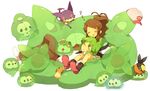  1girl alternate_color bad_id bad_pixiv_id baseball_cap brown_hair closed_eyes denim denim_shorts duosion gen_5_pokemon green_hair hat kiru n_(pokemon) pokemon pokemon_(creature) pokemon_(game) pokemon_bw ponytail purrloin reuniclus shiny shorts sleeping solosis tepig touko_(pokemon) 