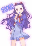  blush candy character_name food forehead hair_ribbon hand_on_hip kuroboshi_kouhaku l'ecole_des_cinq_lumieres_school_uniform lollipop long_hair milk_(yes!_precure_5) mimino_kurumi precure purple_hair purple_skirt red_eyes ribbon school_uniform skirt solo yes!_precure_5 yes!_precure_5_gogo! 