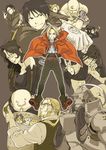  6+boys alex_louis_armstrong alphonse_elric armor black_hair blonde_hair braid cat coat edward_elric envy_(fma) flamel_symbol fullmetal_alchemist glasses gluttony gun lan_fan ling_yao long_hair looking_back lust maes_hughes mattsu multiple_boys multiple_girls ponytail pose riza_hawkeye roy_mustang shirtless smile van_hohenheim weapon yellow_eyes 