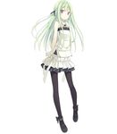  arms_behind_back bare_shoulders black_legwear casual full_body green_hair jewelry legs long_hair miyuki_(poko) necklace original pantyhose poco_(asahi_age) red_eyes simple_background skirt solo white_background 