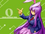  animal_ears blazer breasts bunny_ears character_name hand_on_hip jacket long_hair medium_breasts necktie pointing purple_hair red_eyes red_neckwear reisen_udongein_inaba solo touhou very_long_hair yumeneko_(likequana) 