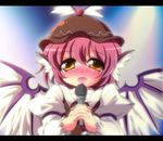  animal_ears blush geo_(yukishitadou) hat microphone mystia_lorelei pink_hair short_hair solo touhou wings 