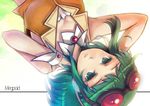  breasts cleavage furai goggles goggles_on_head green_eyes green_hair gumi headset highres simple_background small_breasts solo vocaloid 