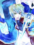  ame_erika bad_id bad_pixiv_id banned_artist blazblue blonde_hair gloves green_eyes jin_kisaragi male_focus solo sword weapon yukianesa 