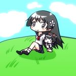  :x black_eyes black_hair blush_stickers chibi doll flower hair_flower hair_ornament head_wreath long_hair minigirl moja_(gibson) multiple_girls sakugawa_school_uniform saten_ruiko school_uniform serafuku skirt to_aru_kagaku_no_railgun to_aru_majutsu_no_index uiharu_kazari |_| 