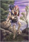  1girl askerian carrying couple haruno_sakura hetero naruto_(series) naruto_shippuuden princess_carry uchiha_sasuke 