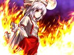  bad_id bad_pixiv_id dutch_angle eno_(whiskeyne) fire fujiwara_no_mokou full_moon hair_ribbon hands_in_pockets moon night ribbon solo suspenders touhou 