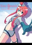  :d blue_eyes engrish fuuro_(pokemon) gym_leader hair_ornament hanamuke highres letterboxed looking_back midriff open_mouth pokemon pokemon_(game) pokemon_bw ranguage red_hair short_shorts shorts smile solo 