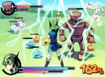  cat dragon_quest dragon_quest_iv ebira golem golem_(dragon_quest) heads-up_display health_bar hero_(dq4) lightning magic magic_circle male_focus parody shield shin_sangoku_musou slime_(dragon_quest) sword weapon 