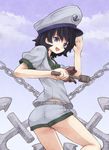  anchor bad_id bad_pixiv_id black_hair blue_eyes chain hat hishaku murasa_minamitsu sailor sailor_collar sailor_hat short_hair solo touhou urin 