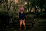  animal_ears barefoot bench blazer bunny_ears jacket long_hair necktie purple_hair red_eyes reisen_udongein_inaba sho_(shirojiro_kuroguro) sitting skirt solo touhou 