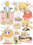  bad_id bad_pixiv_id barefoot blonde_hair blue_eyes cooking finger_sucking hair_ornament hairclip kagamine_len kagamine_rin prehensile_hair rin_no_youchuu roshin_yuukai_(vocaloid) short_hair vocaloid zakuro_(rinlen115) 