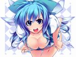 alternate_hairstyle angry aqua_eyes bent_over blue_hair blue_panties bow breasts checkered cirno cleavage curvy downblouse dragonmaterial duplicate frown hair_bow highres large_breasts leaning_forward long_hair non-web_source older open_clothes open_mouth open_shirt panties panty_pull shirt simple_background solo standing striped striped_panties teeth thigh_gap touhou underwear undressing wallpaper wide_hips wings 