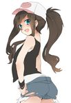  bad_id bad_pixiv_id baseball_cap blue_eyes blush brown_hair denim denim_shorts exposed_pocket hand_on_hip hat konno_seara looking_back pokemon pokemon_(game) pokemon_bw ponytail shorts solo touko_(pokemon) vest 