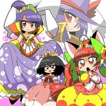  alternate_costume animal_ears bunny_ears cat_ears crown dress fang hecktop inaba_tewi kaenbyou_rin multiple_girls reisen_udongein_inaba touhou 