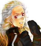  blood dorohedoro earrings gloves jewelry long_hair noi_(dorohedoro) oginano red_eyes solo white_hair 