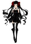  bad_id bad_pixiv_id black_hair boots dress drill_hair elbow_gloves frills gloves gothic_lolita hairband highres knee_boots lolita_fashion long_hair mole mole_under_eye original red_eyes solo thighhighs twin_drills twintails yoshikawa_(rocks11) zettai_ryouiki 