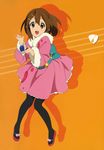  absurdres brown_eyes brown_hair castanets detexted dress fur-trimmed_kimono fur_trim highres hirasawa_yui horiguchi_yukiko instrument japanese_clothes k-on! kimono non-web_source official_art open_mouth pantyhose round_teeth short_hair short_kimono solo teeth third-party_edit 