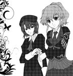  1girl beret greyscale hat kanon_(umineko) lowres monochrome necktie ponytail satsuki_shizuha skirt umineko_no_naku_koro_ni ushiromiya_jessica 