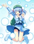  backpack bag blue_eyes blue_hair boots hair_bobbles hair_ornament hat kawashiro_nitori key one-piece_swimsuit one_eye_closed school_swimsuit short_hair solo swimsuit swimsuit_under_clothes touhou twintails two_side_up yamasan 