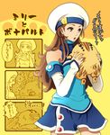  1girl bare_shoulders beret brown_eyes brown_hair detached_sleeves female gensou_suikoden gensou_suikoden_ii hat highres ichiji_takeya long_hair millie_(suikoden) miniskirt partially_colored skirt solo suikoden suikoden_ii takeya23 