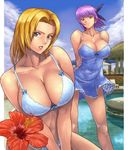  ayane ayane_(doa) bikini blonde_hair breasts dead_or_alive duplicate ibanen large_breasts purple_hair swimsuit tecmo tina_armstrong 