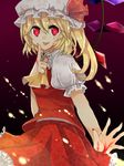  bad_id bad_pixiv_id banned_artist blonde_hair blood flandre_scarlet glowing glowing_eyes hat nail_polish ponytail red_eyes red_nails short_hair side_ponytail solo touhou tsukiriran wings 