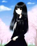  bad_id bad_pixiv_id black_hair cherry_blossoms long_hair original school_uniform serafuku solo tomishi 