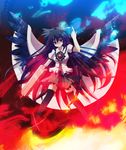  black_hair black_legwear bow colorized eyes hair_bow kikugetsu long_hair murasin red_eyes reiuji_utsuho solo thighhighs touhou wings 