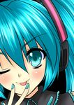  :p absurdres blue_eyes blue_hair blue_nails blush hatsune_miku highres nail_polish one_eye_closed shoko-tan solo tongue tongue_out vocaloid 