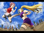  303 bad_id bad_pixiv_id battle blonde_hair duel fishnets haruno_sakura letterboxed midriff multiple_girls naruto naruto_(series) pink_hair punching yamanaka_ino 