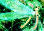  fairy green_eyes green_hair lowres ribbon wings 