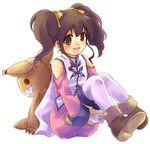  :d anise_tatlin back-to-back bare_shoulders black_hair brown_hair detached_sleeves harushino leg_hug lowres open_mouth sitting smile solo stuffed_toy tales_of_(series) tales_of_the_abyss thighhighs tokunaga twintails white_background 