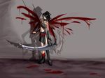  black_hair blood collar fairy lowres midriff red_eyes scythe wings 