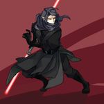  1boy artist_request belt black_hair boots dezarm energy_sword gloves inazuma_eleven inazuma_eleven_(series) jedi lightsaber lowres male_focus pale_skin pointed_ears pointy_ears red_eyes robe robes scarf shadow sith solo star_wars sword weapon 
