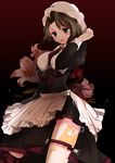  apron bad_id bad_pixiv_id black_eyes breasts brown_hair dress flower hat large_breasts lily_(flower) maruino shannon short_hair solo tattoo umineko_no_naku_koro_ni 