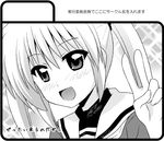  bad_id bad_pixiv_id black_border border circle_cut greyscale hayate_no_gotoku! ken_(haresaku) monochrome sanzen'in_nagi school_uniform solo twintails v 